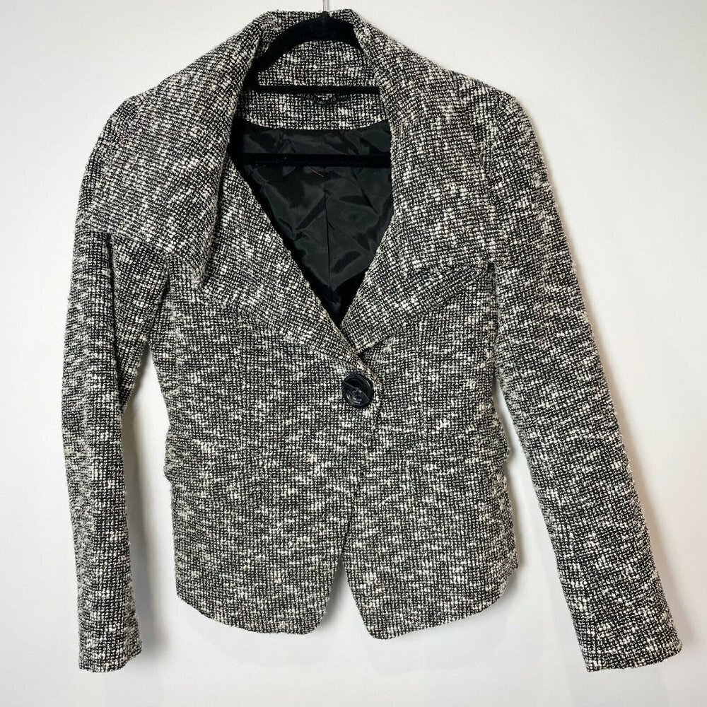 Lafayette 148 York Womens Tweed Blazer Jacket Gray Ss 2 XS Asymmetrical Collared